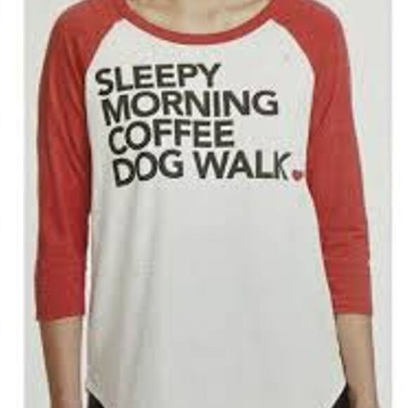 Chaser Tops - CHASER Sleepy Morning Coffee Dog Walk Baseball Shirt XXL